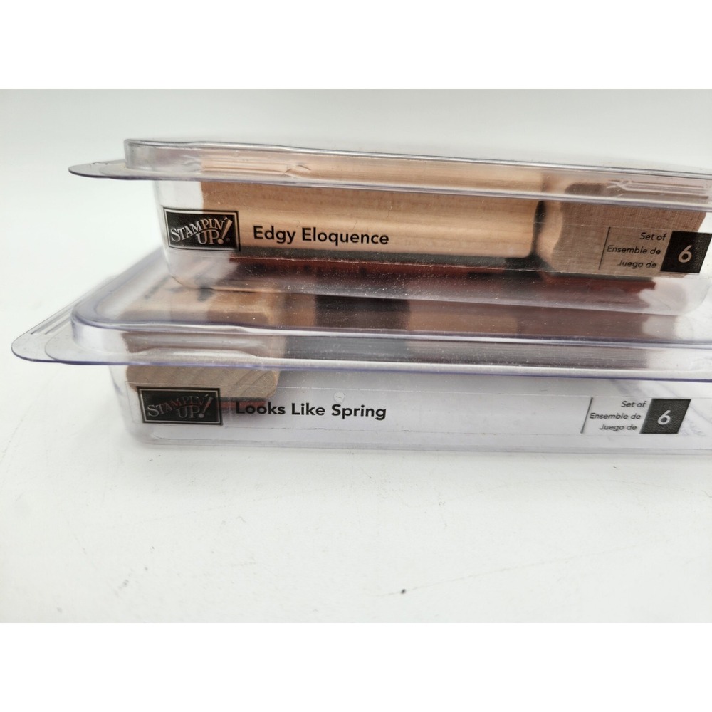 Lot‎ Of 2 Stampin Up Wooden stamp Sets Edgy Eloquence & Looks Like Spring Stamps